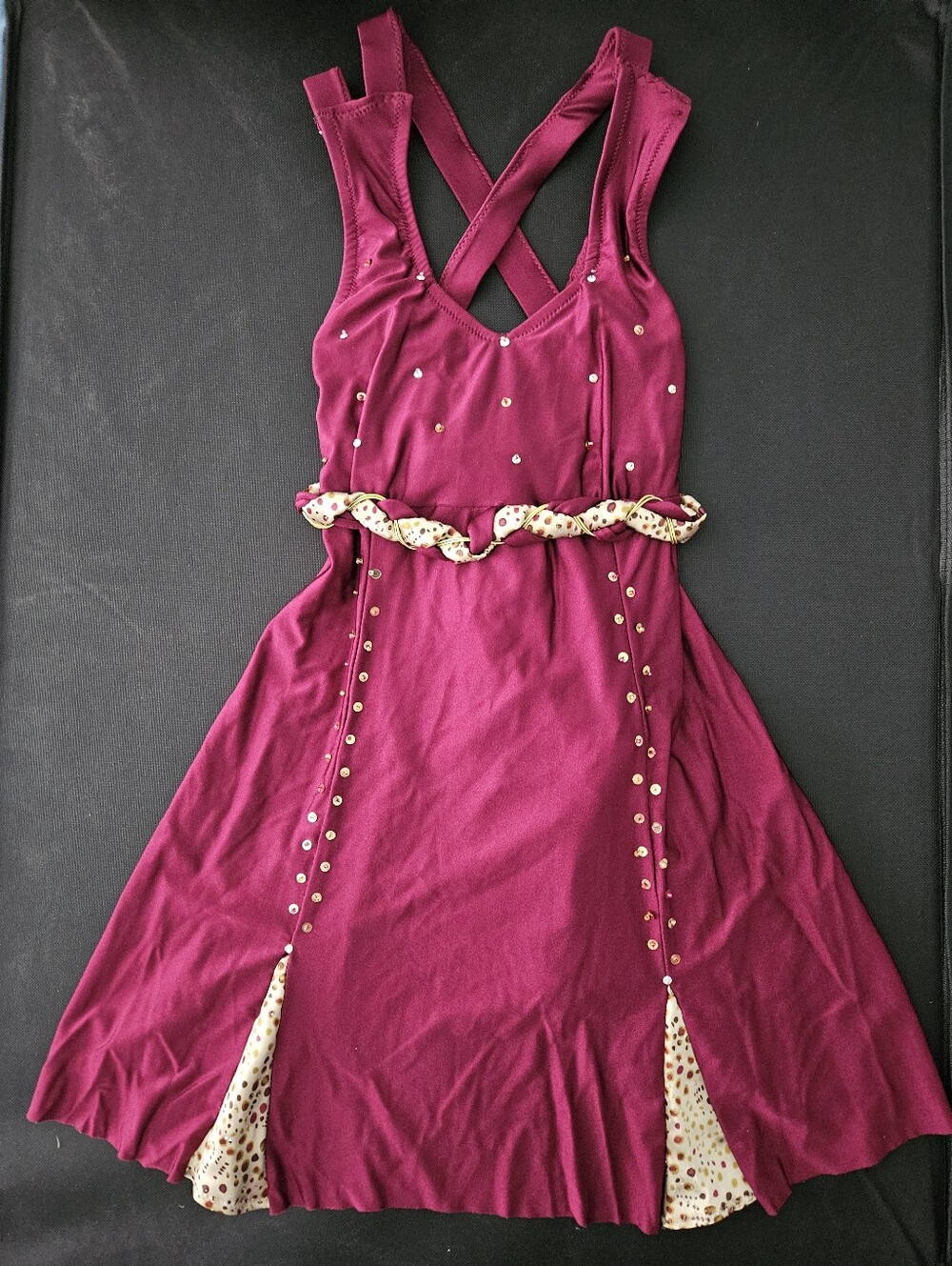 Women’s Sleeveless Crisscross Back Figure Skating Dress - Berry Handsewn Sparkle